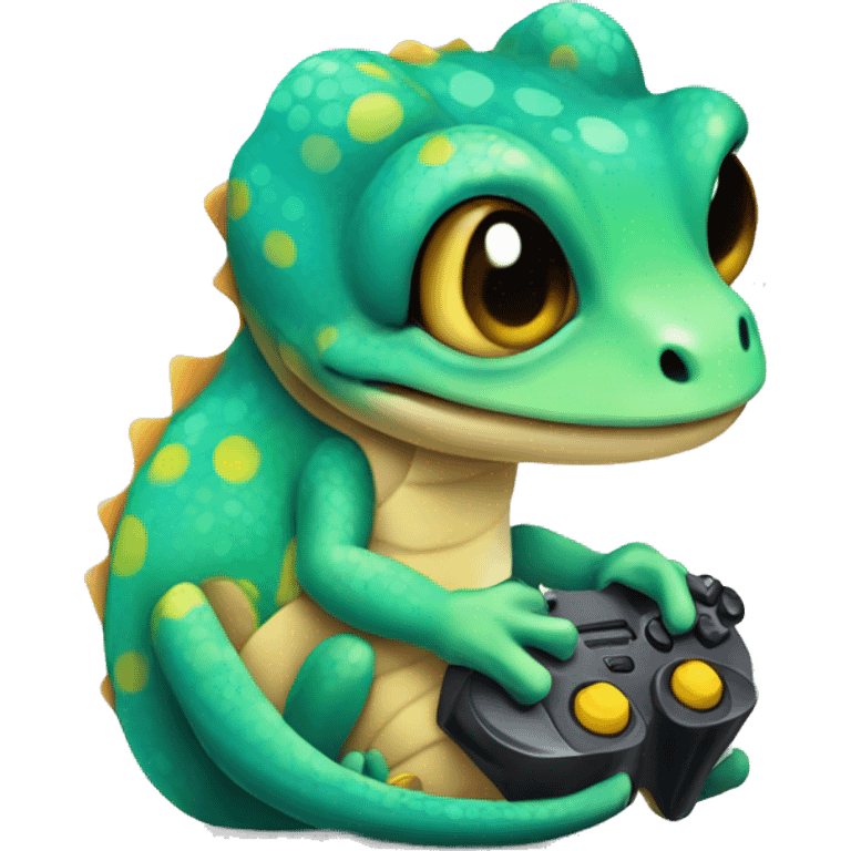 cute sitting gamer gecko emoji