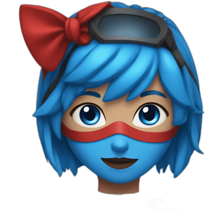 Girl with blue hair , blue eyes , red mask , and red costume  emoji