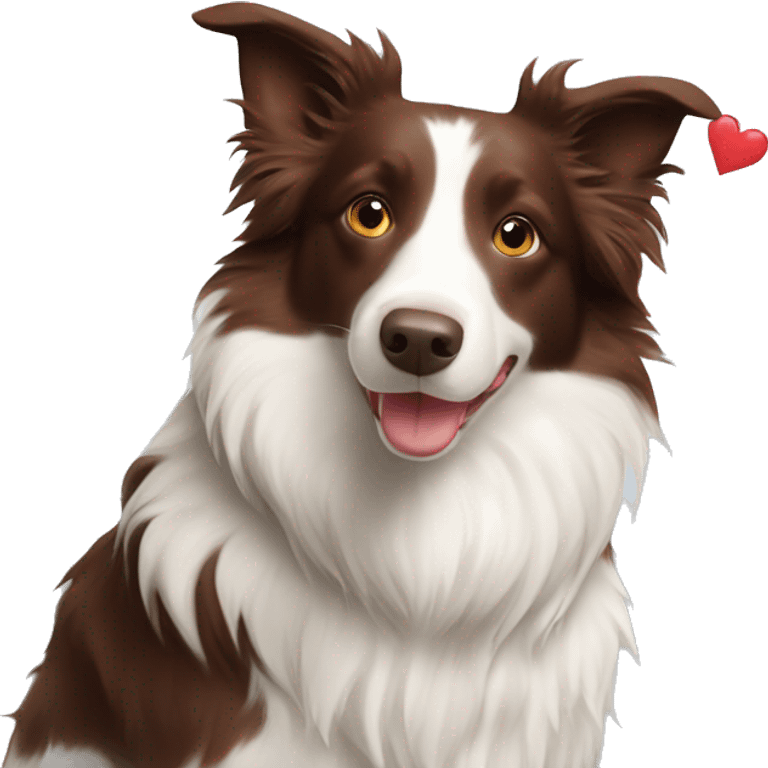 Red and white border collie with hearts  emoji