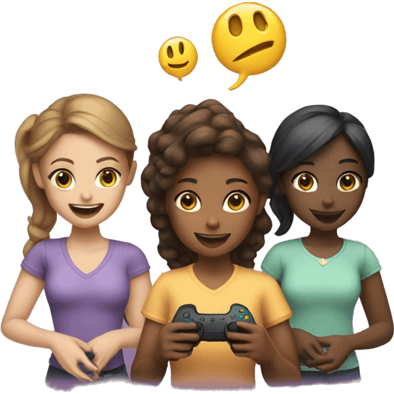 3 girls playing video game emoji