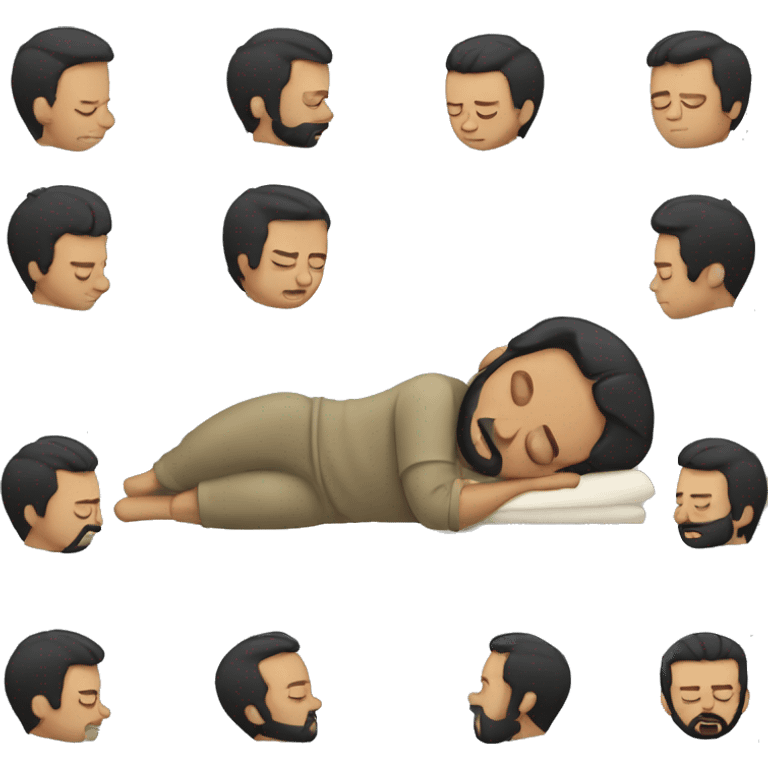 Man with black hair and beard sleeping emoji