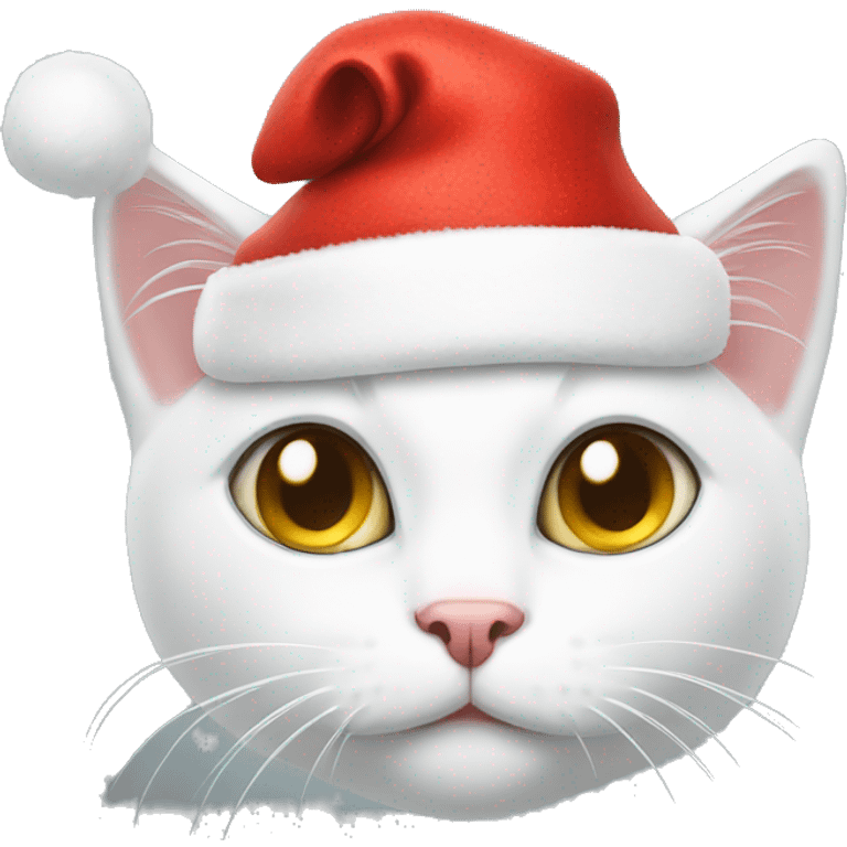 white cat with christmas hat  emoji