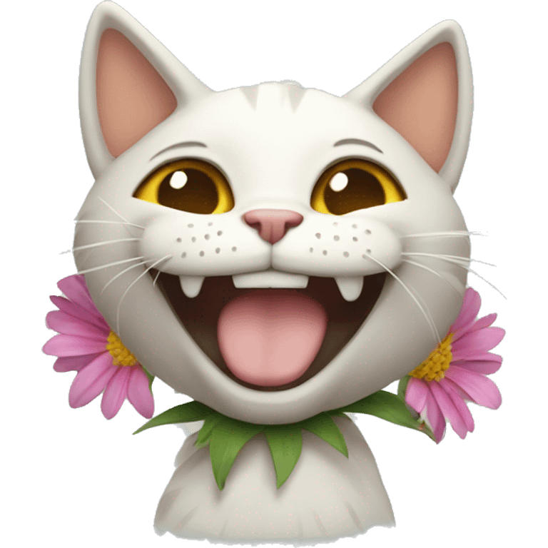 Cat laughing with flower on its head emoji