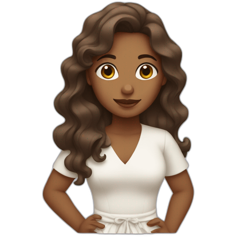 Brown girl with waves dressed in white emoji