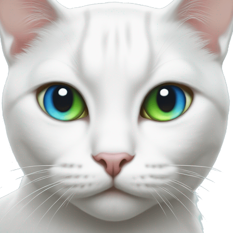 White cat with heterocromia, one eye color blue and the other eye color green emoji