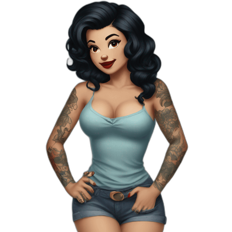 Pinup dark hair and tattoos emoji