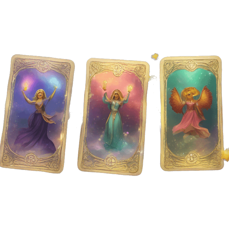 3 tarot cards floating with sparkles around them emoji