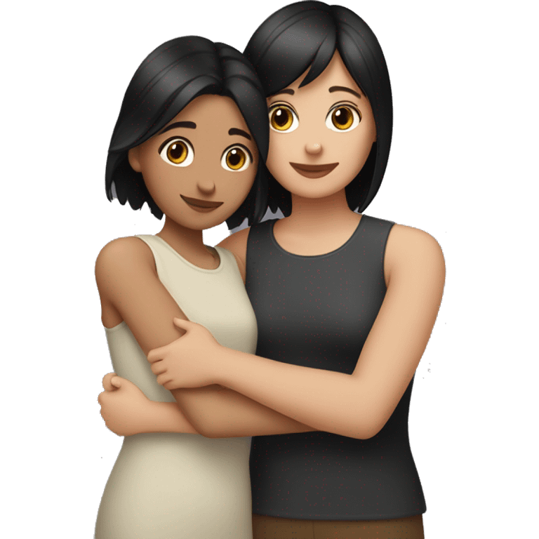 girl with black short hair hugging girl with a brown hair emoji