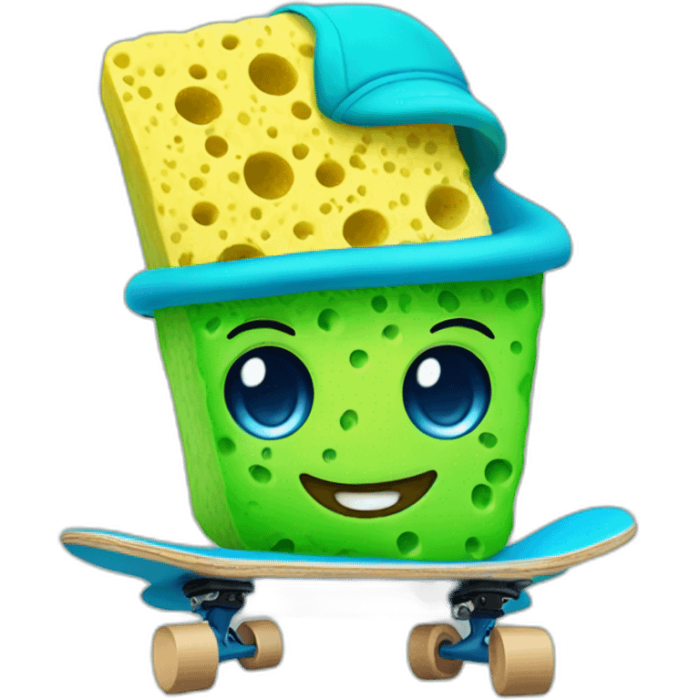 Sponge with blue hat on green skateboard emoji