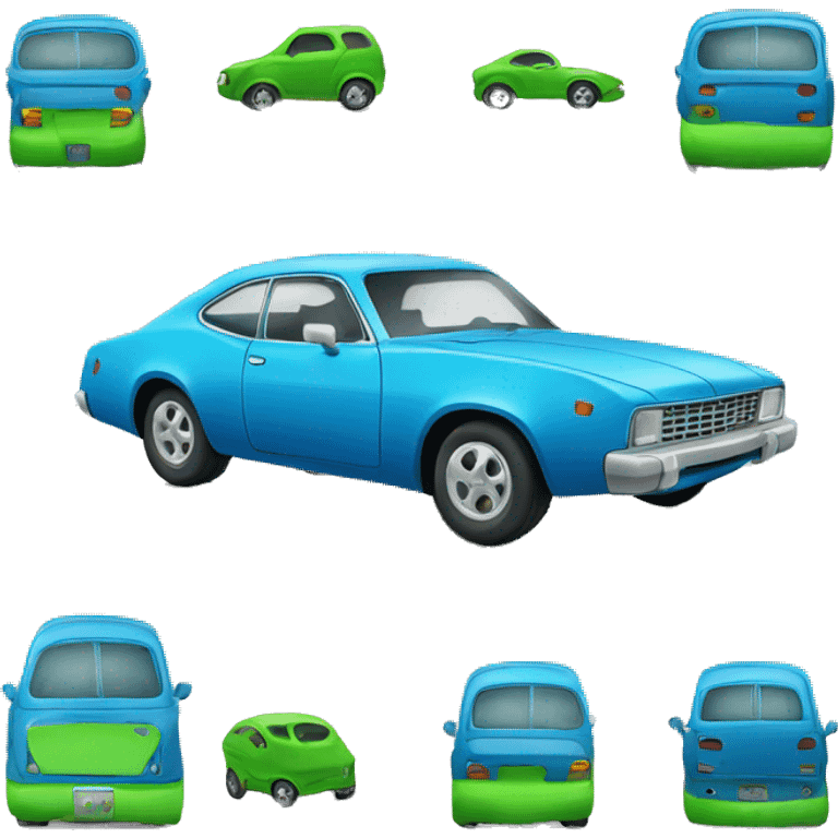 Carro azul con ventanas verdes emoji