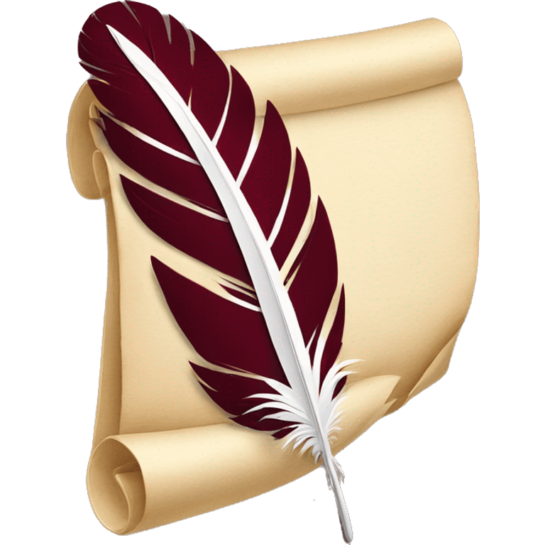 a maroon feather quill and an open SCROLL emoji