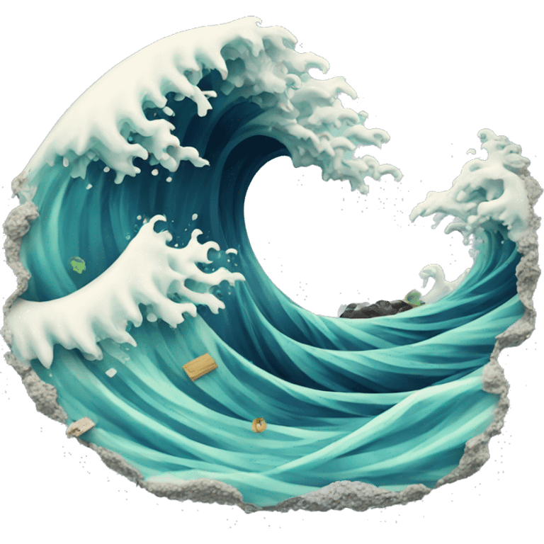 Wave with waste floating emoji