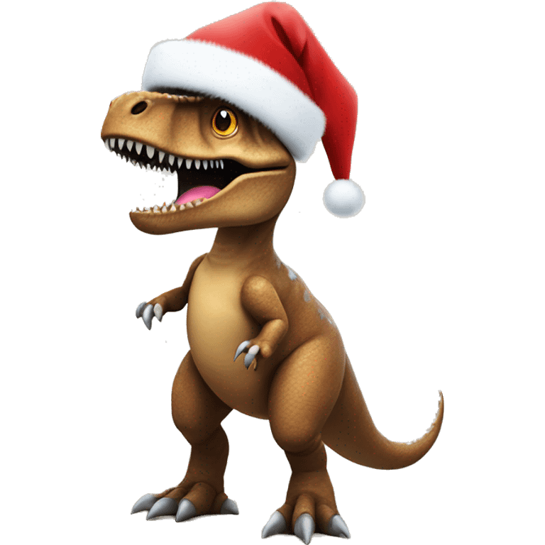 T-Rex wearing Santa hat with Christmas lights strung around body emoji