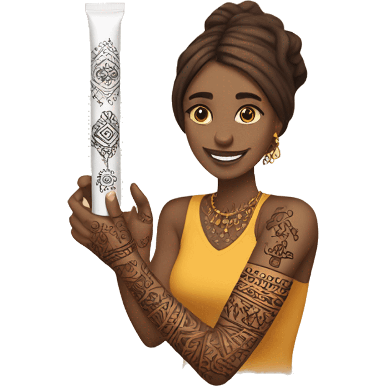 Henna tube making a tattoo on arm emoji