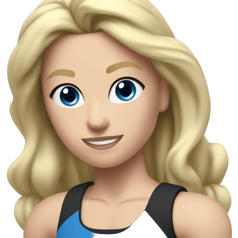 Close up Actively biceps  with hands Pale skinned Fit woman With the biceps and blonde hair in dark gray Sleeveless Mike, black sports shorts, watch and white Sneakers and Blue Eyes  emoji