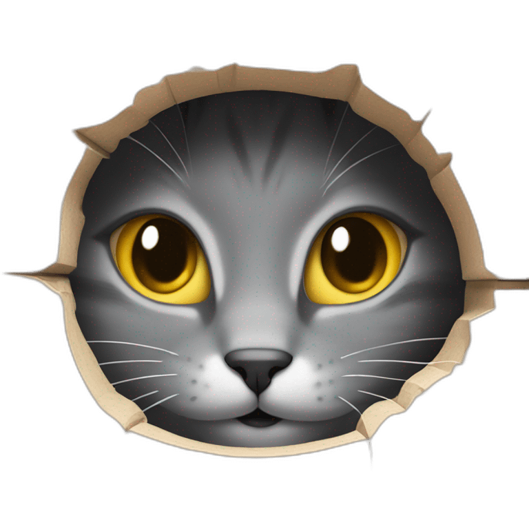 cute gray cat smiling and peaking out of hole emoji