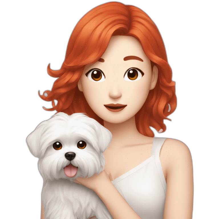 Red-haired K-pop singer with dog maltese emoji