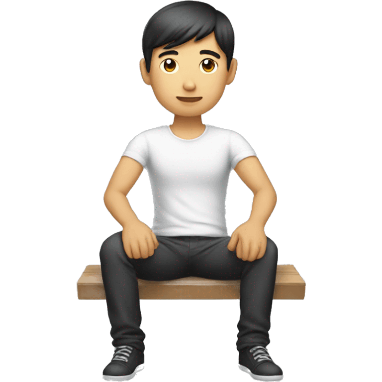 An asian guy sitting here think about his lover emoji