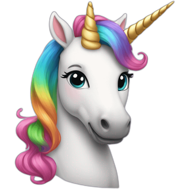 Ella with multicolor culry hair on unicorn emoji