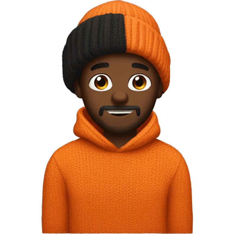 man wears an orange sweater and a black beanie, darkskin with beard emoji