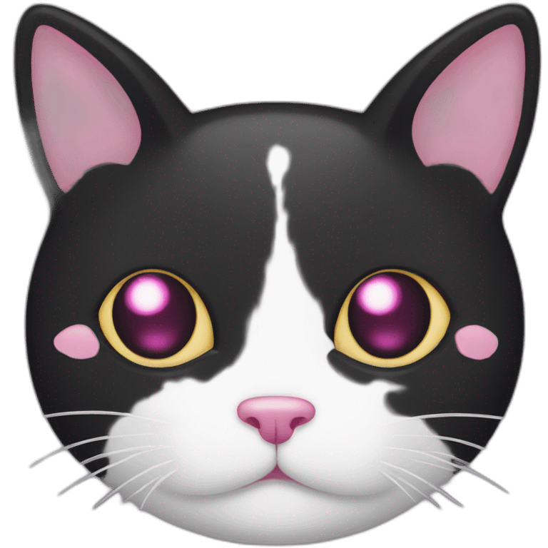 Black cat with white and pink nose and white spots around the mouth emoji