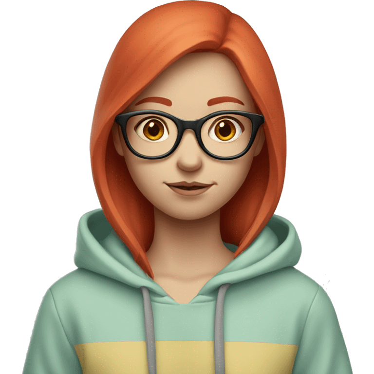 Pale girl with red hair and glasses wearing a Pastel Hoodie with colour block  emoji