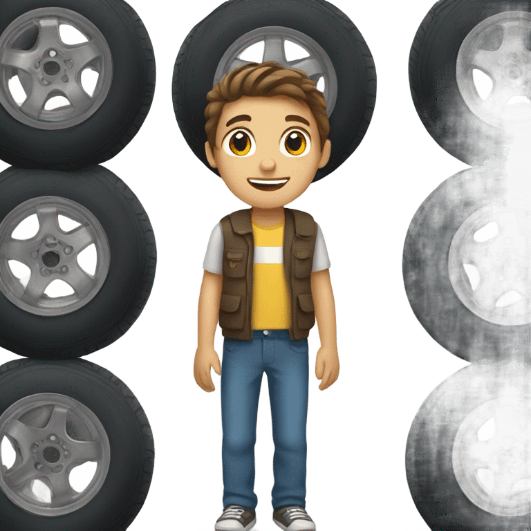 Boy with brown hair taking tires emoji