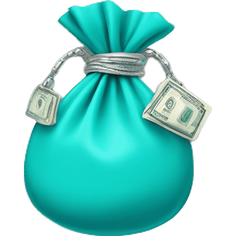 turquoise money bag with silver detail emoji