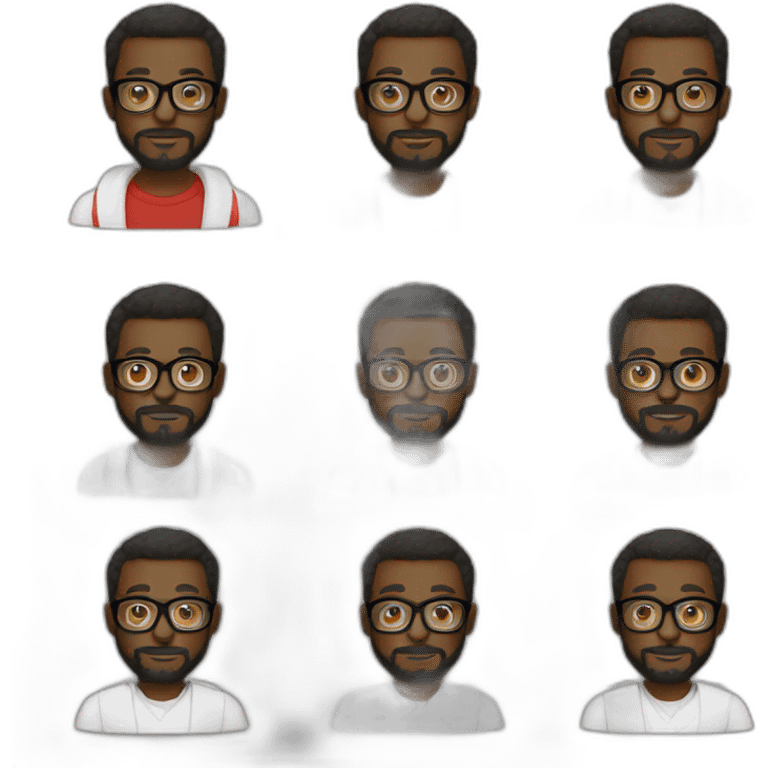 black man with beard, red hoodie, white dress shirt, and glasses emoji