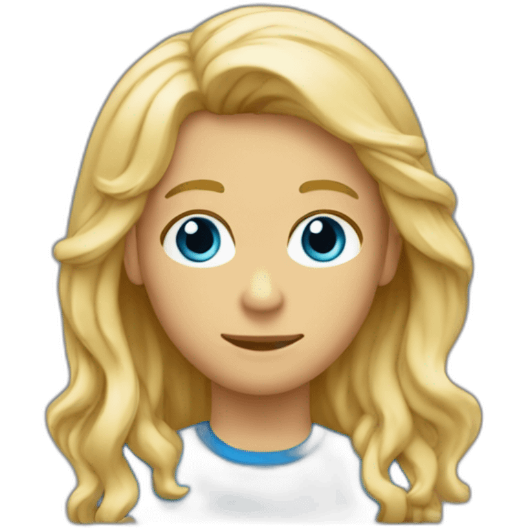 Un garçon au cheveux long, ondulé et blond avec des yeux bleus emoji