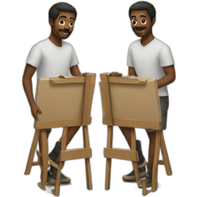 two men painting emoji