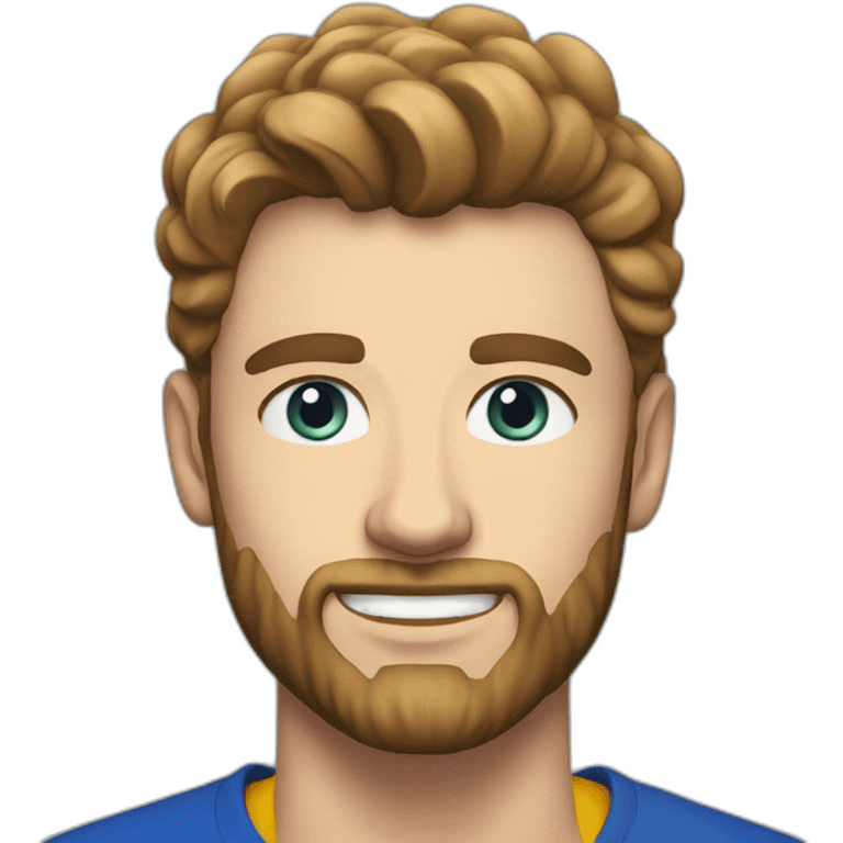 20 year Old man, light Brown hair, Beard, Blue eyes, Big wyebrows, Barcelona shirt emoji