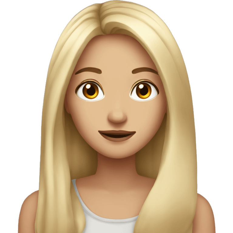 Beautiful woman, straight long light hair, brown eyes, cozy emoji