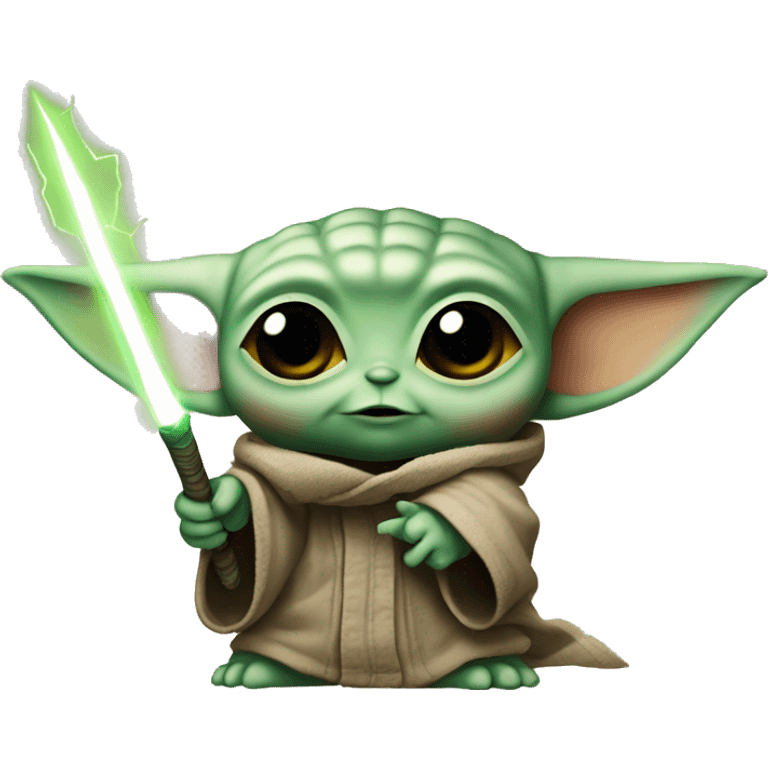 baby yoda holds a lightning bolt emoji