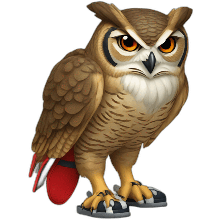 Great Horned Owl wearing red tennis shoes emoji