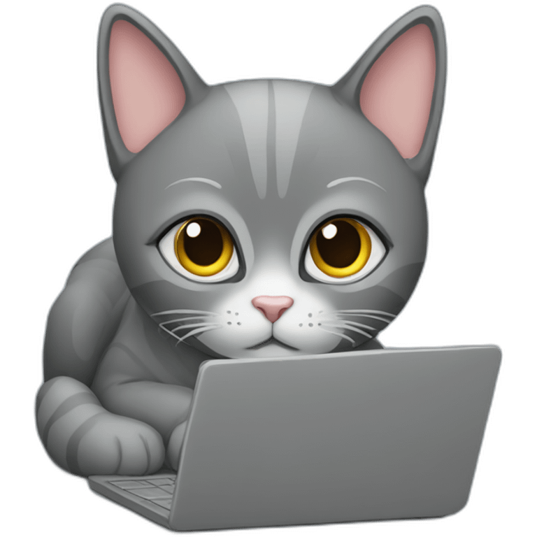 Programmer-gray-cat-lay-with-laptop emoji