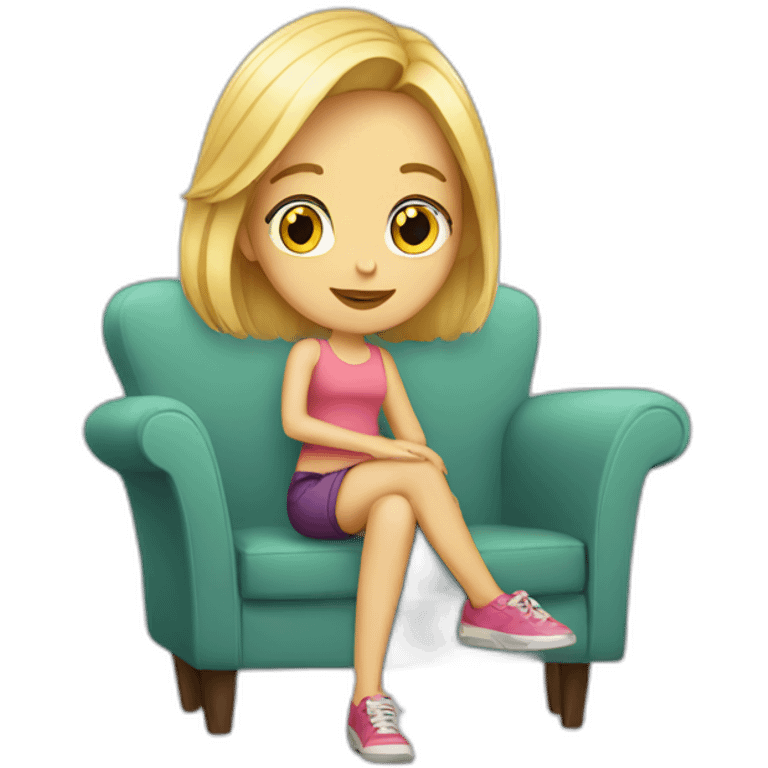 Blonde girl sitting on a trendy sofa emoji