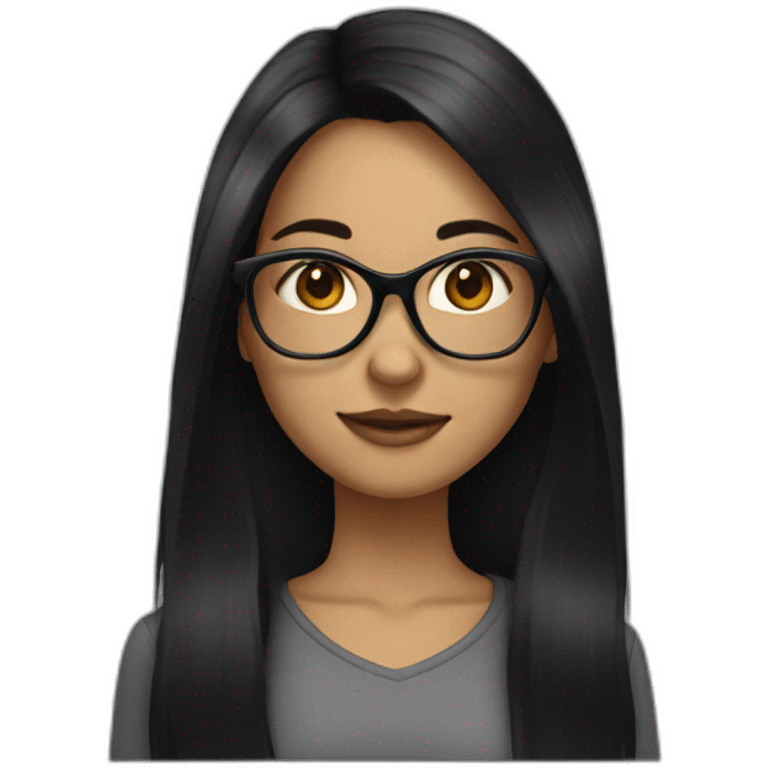 A girl with black long hair and black glasses. emoji