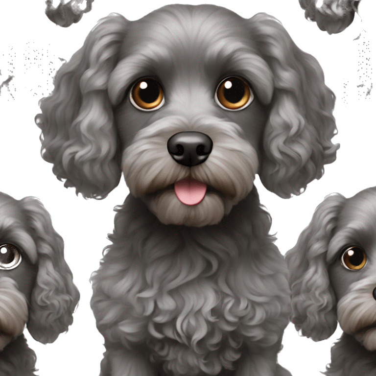 Dark grey cavapoo with dark blue eyes emoji