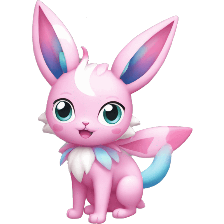 Shiny Pink Sylveon-Fairy-type-Fakémon-Cat full body emoji