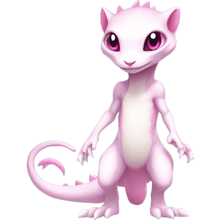 White, Chibi, White body, Anthro-Sona-Lizard-Alien-Salazzle-Mew-Fakémon, with pink eyes, Full Body emoji