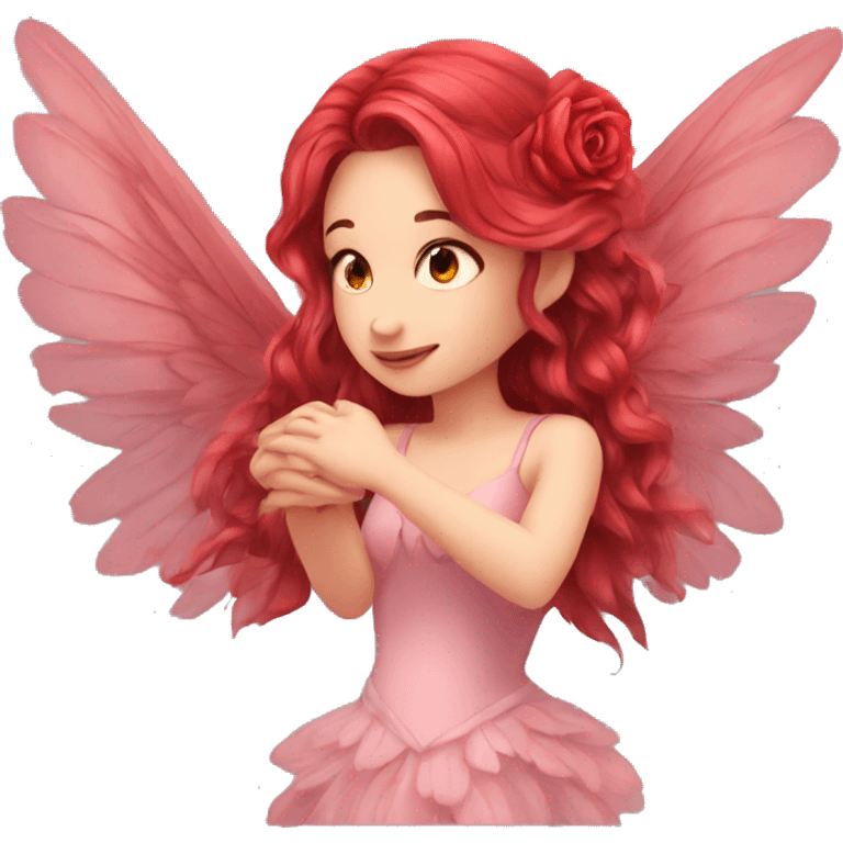 big wings, rose, Beautiful, fairy, red, long hair emoji