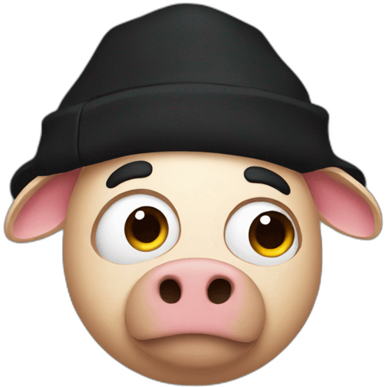 Bored brown hog in a black winter hat and black jacket emoji