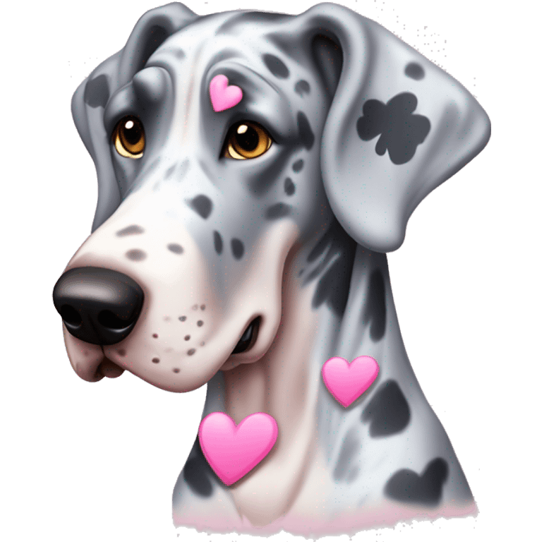 Blue Merle Great Dane with pink hearts  emoji