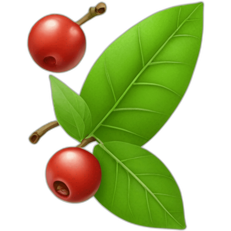 Coca leaves and red berries with coca tea emoji