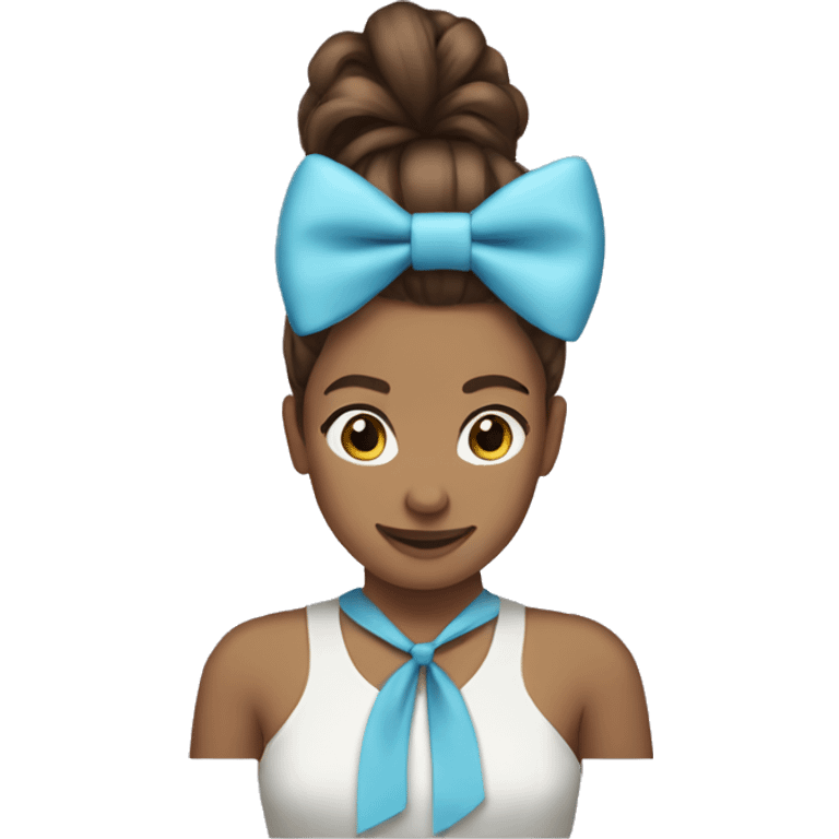 light blue bow on brown hair ponytail  emoji