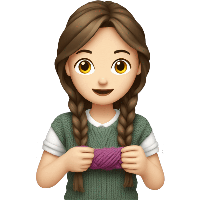 White brunette girl knitting emoji