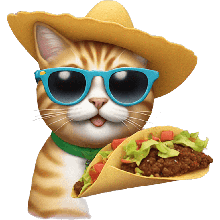 Cat with sunglasses eating a taco emoji