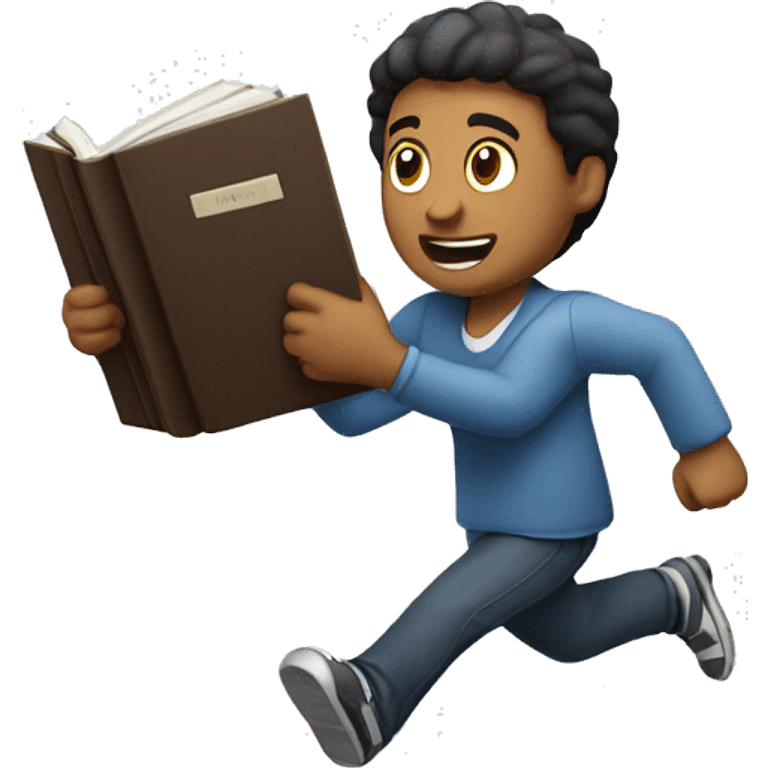 a man who is holding a book while he is running emoji