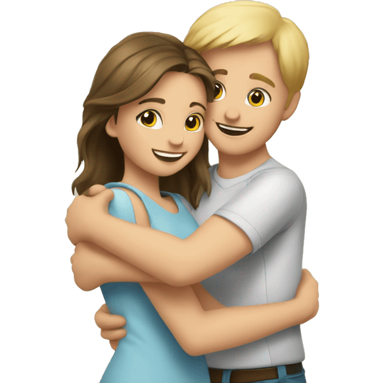 couple hug with warm smiles blond girl brunette boy  emoji